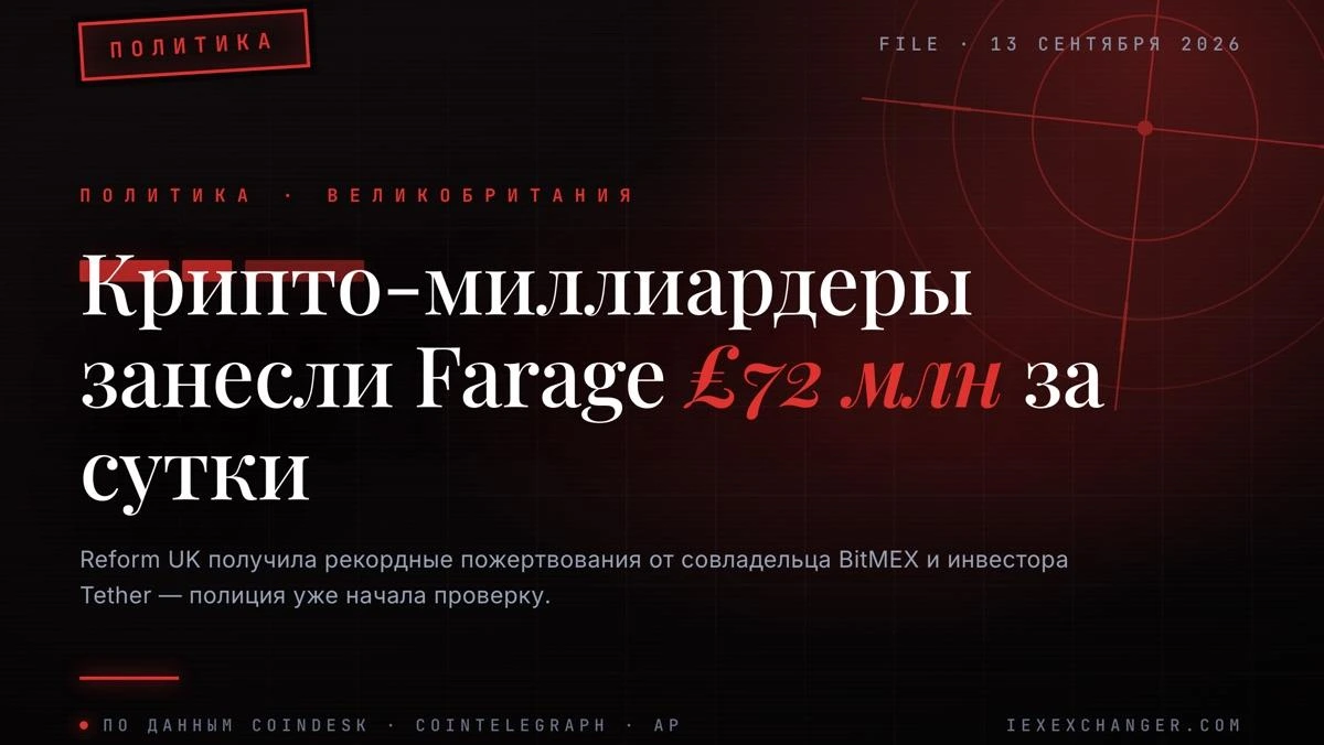 Партия Фараджа получила £72 млн от крипто-миллиардеров за сутки