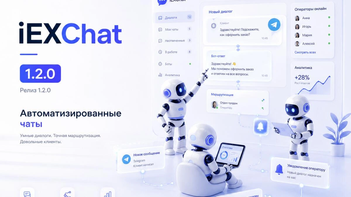 iEXChat 1.2.0 — Telegram, голосовые сообщения, группы чатов, SLA и обновлённый виджет