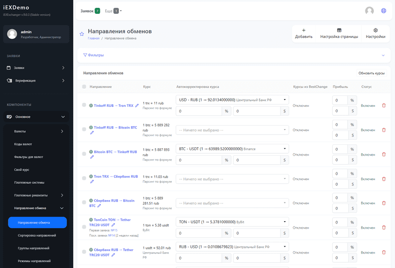 Demo admin panel